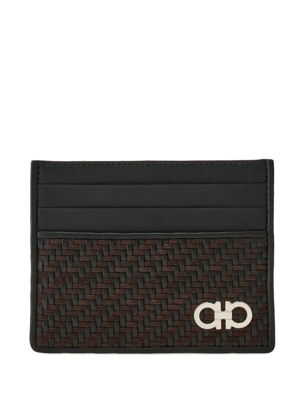 Ferragamo Elegant Gancini Hook Woven Mini Card Holder