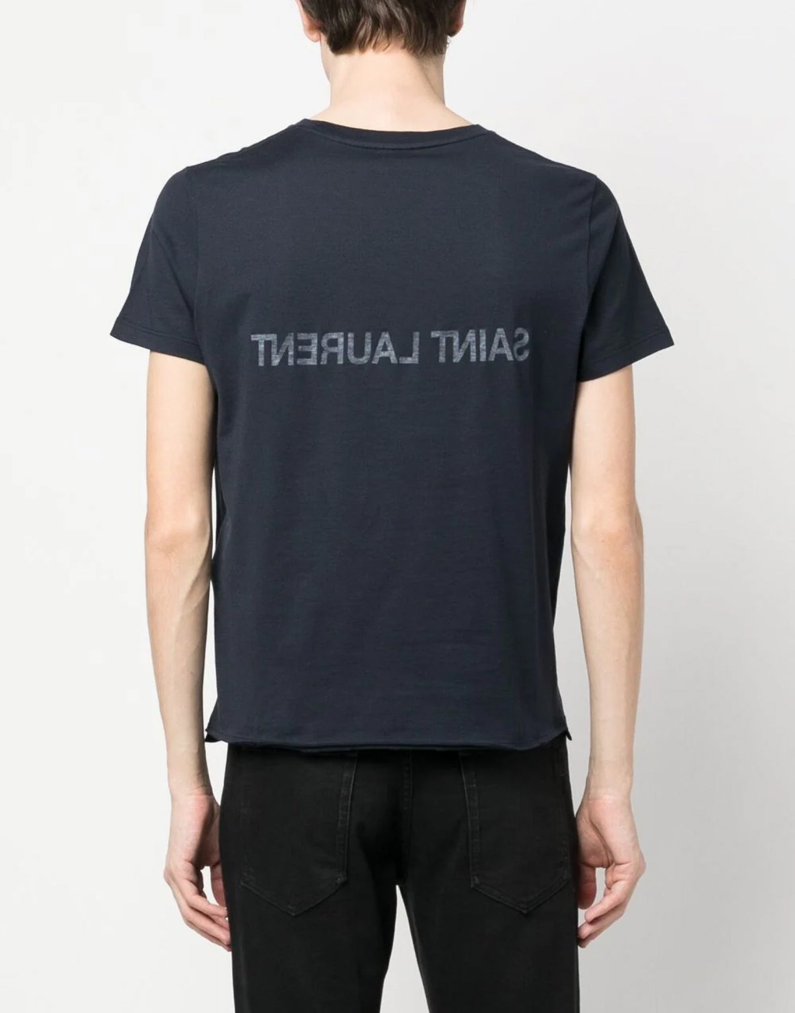 SAINT LAURENT Reverse Logo Print Short Sleeve T-Shirt