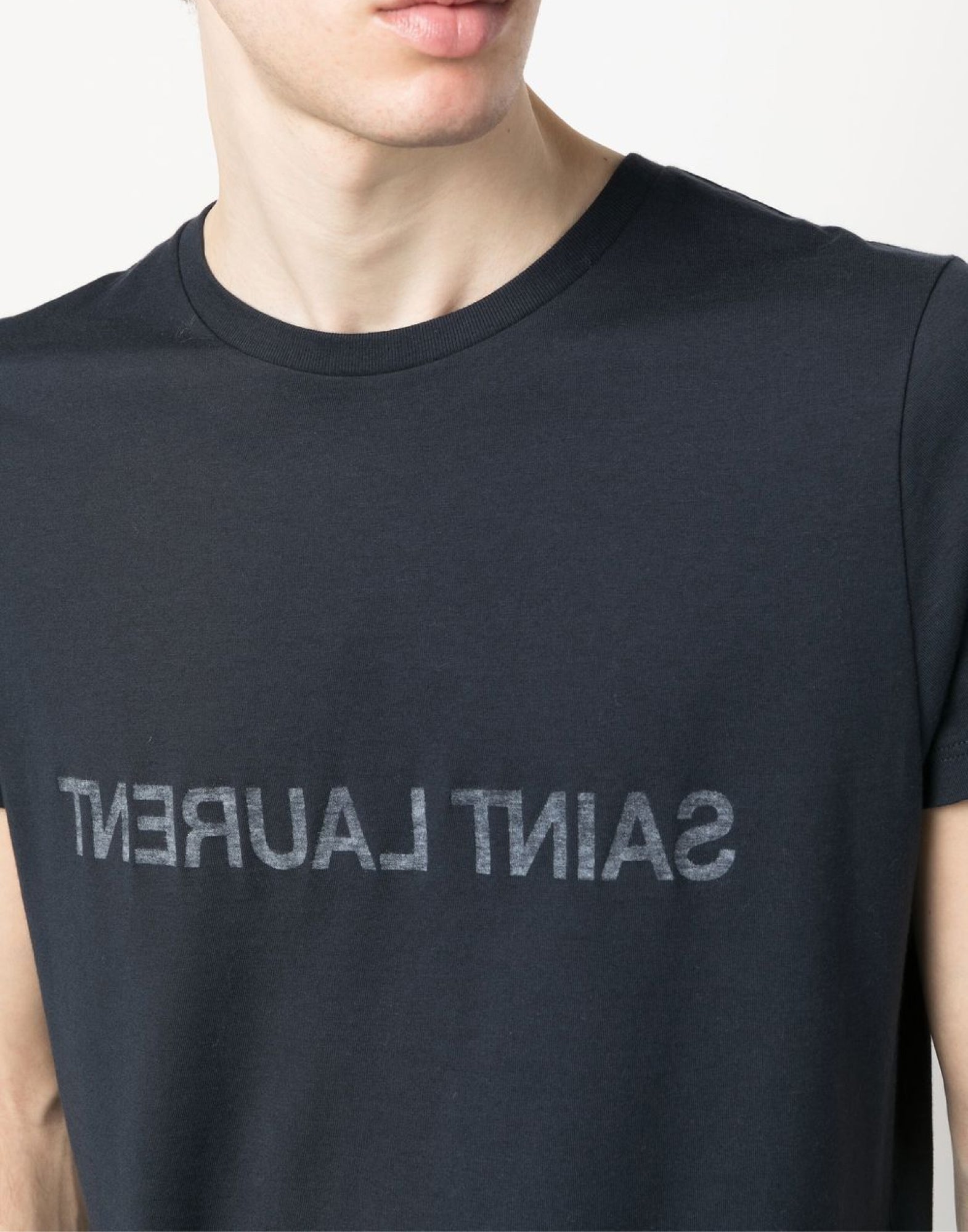 SAINT LAURENT Reverse Logo Print Short Sleeve T-Shirt