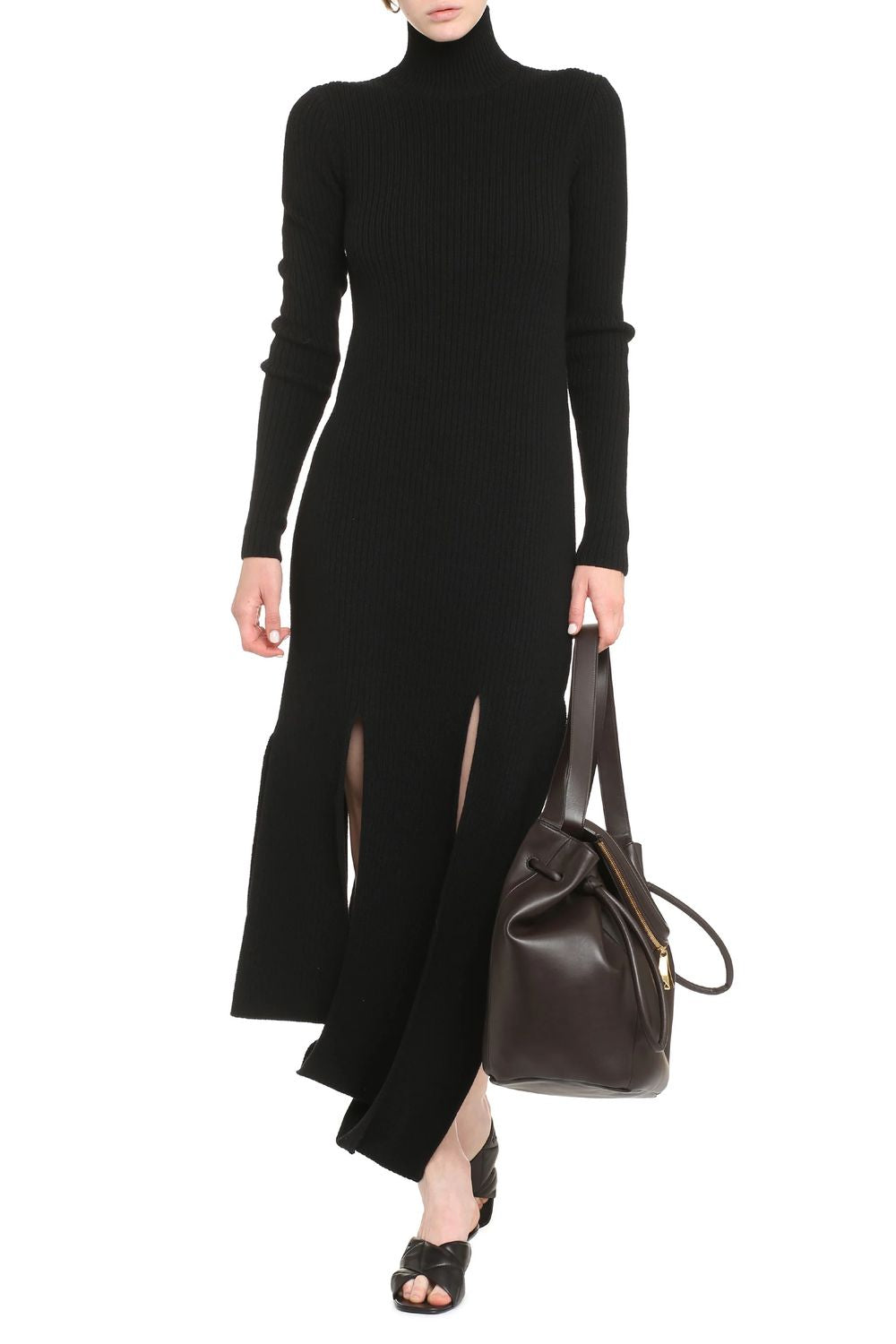 BOTTEGA VENETA Ribbed Knit Dress with Asymmetric Hem and Slits