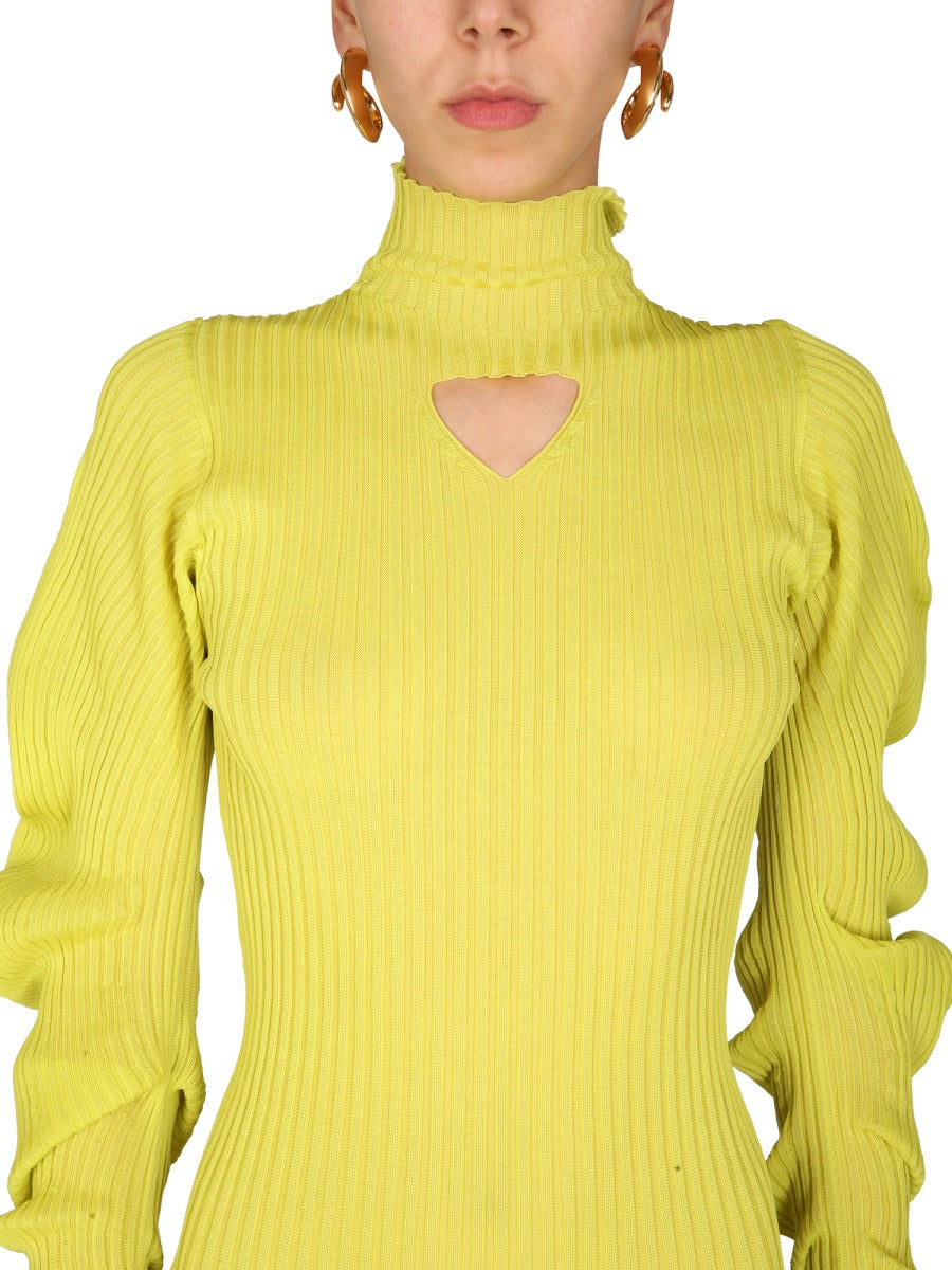 BOTTEGA VENETA Silk Mini Dress with Polo Neck and Ruched Sleeves