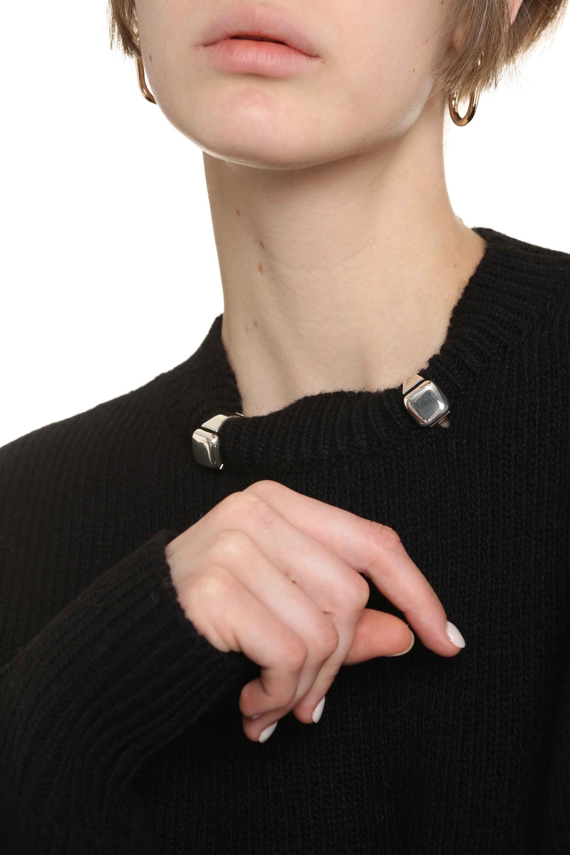 BOTTEGA VENETA Wool Crew-Neck Pullover with Decorative Metallic Details