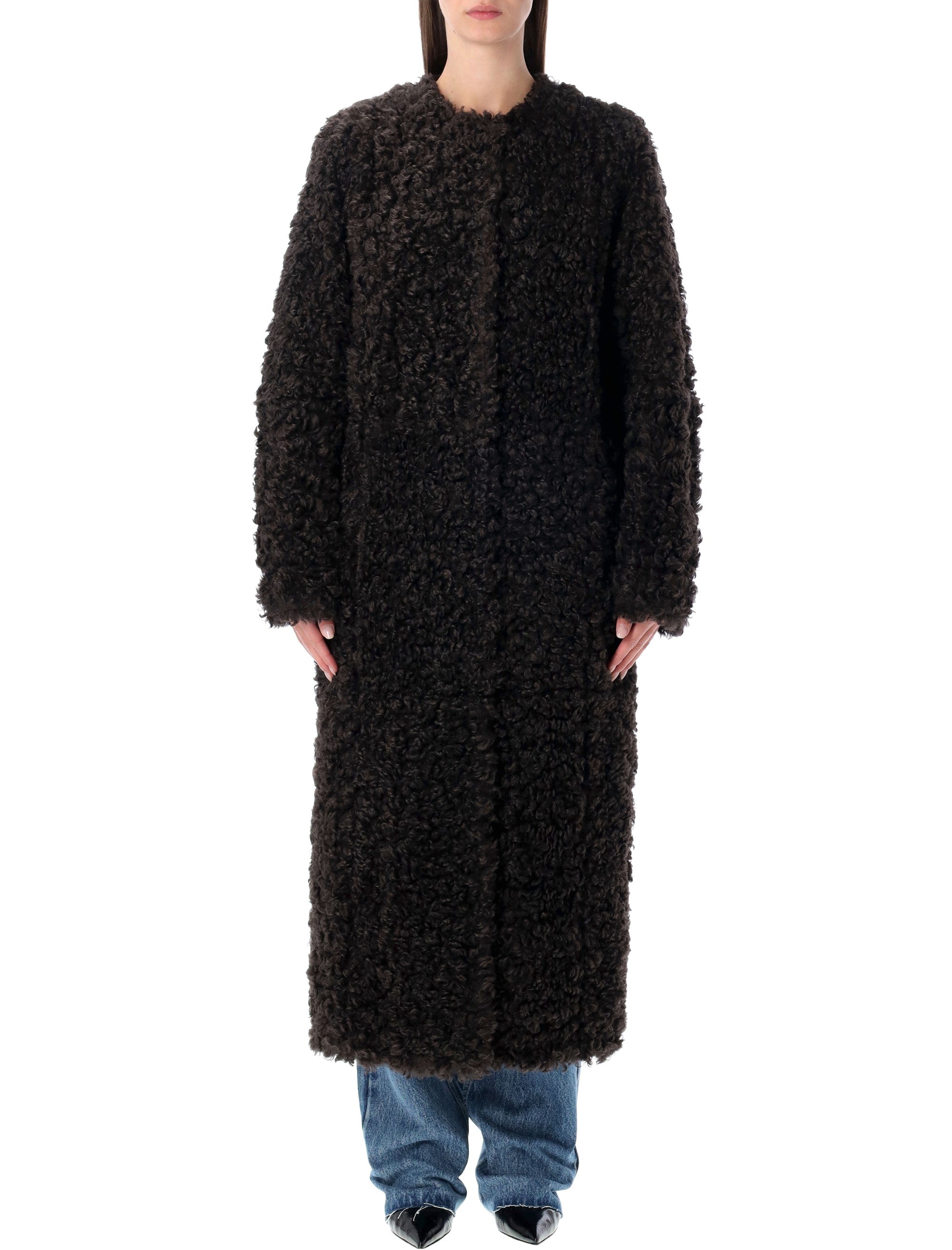 STAND STUDIO Renata Curly Faux Fur Jacket - Women's Long Straight Silhouette