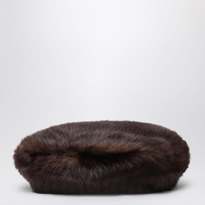 STAND STUDIO Chic Faux Fur Beret with Leather Trim