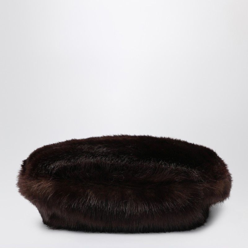 STAND STUDIO Chic Faux Fur Beret with Leather Trim