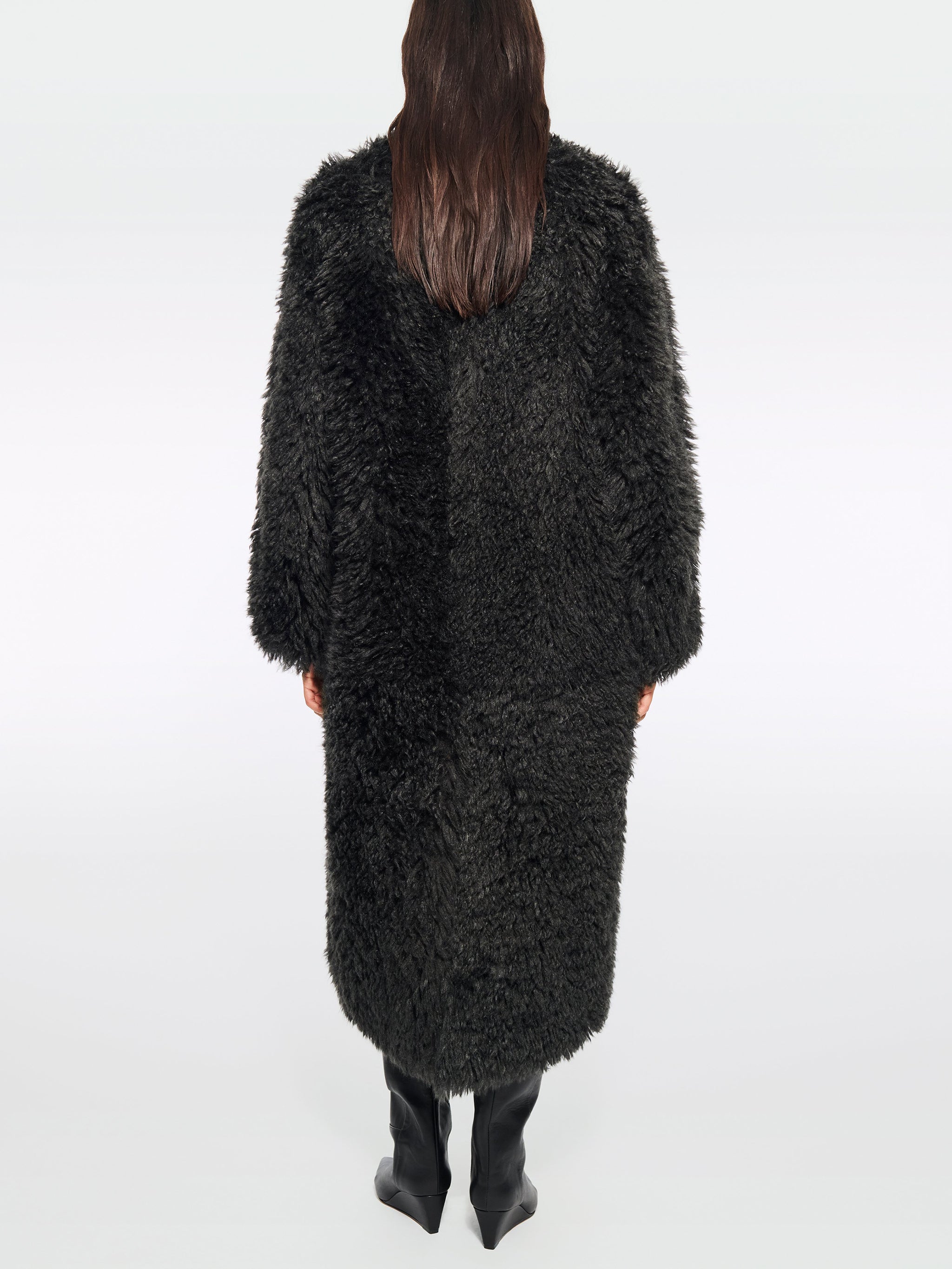 STAND STUDIO Curly Faux Fur Long Jacket for Women