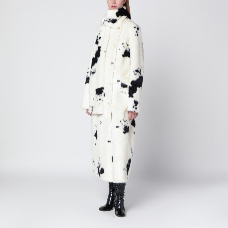STAND STUDIO Double-Breasted Faux-Fur Jacket with Cow Pattern