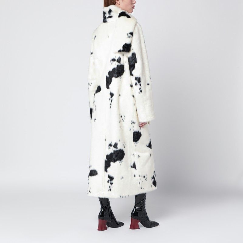 STAND STUDIO Double-Breasted Faux-Fur Jacket with Cow Pattern