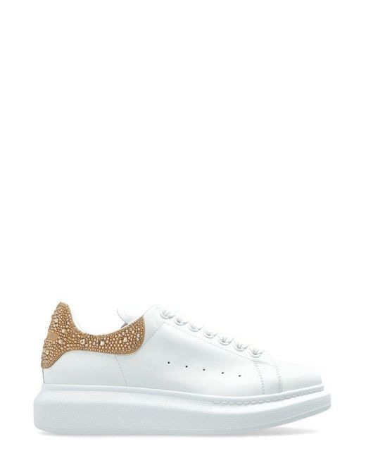 ALEXANDER MCQUEEN Women's Leather Sneakers with Embellished Suede Heel