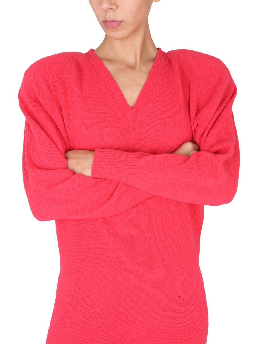 PHILOSOPHY DI LORENZO SERAFINI Chic V-Neck Padded Shoulder Mini Dress