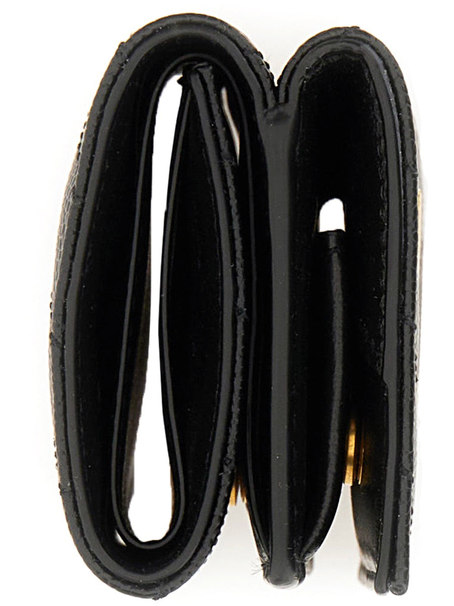 SAINT LAURENT Leather Mini Wallet with Golden Accents