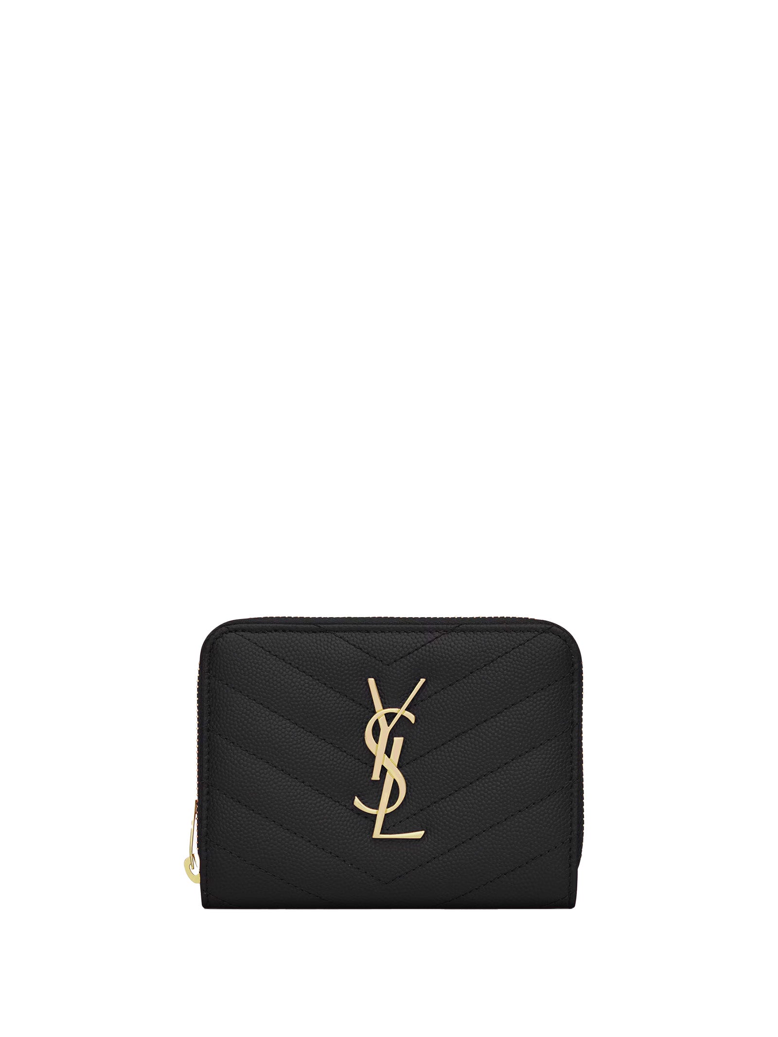 SAINT LAURENT Mini Chevron-Quilted Compact Zip Wallet