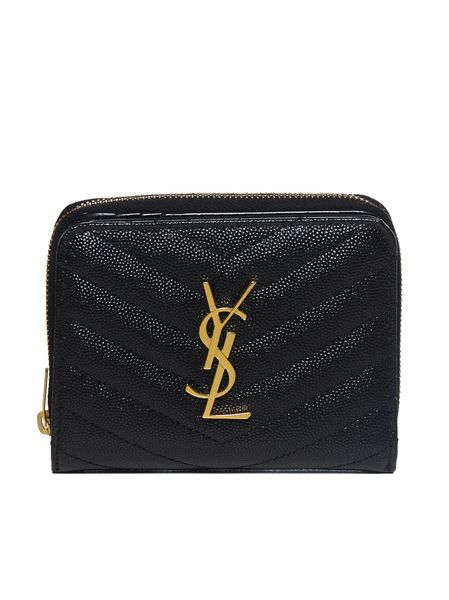 SAINT LAURENT Mini Chevron-Quilted Compact Zip Wallet