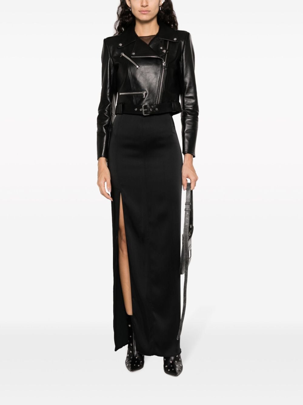 ALEXANDER MCQUEEN Cropped 100% Leather Biker Jacket
