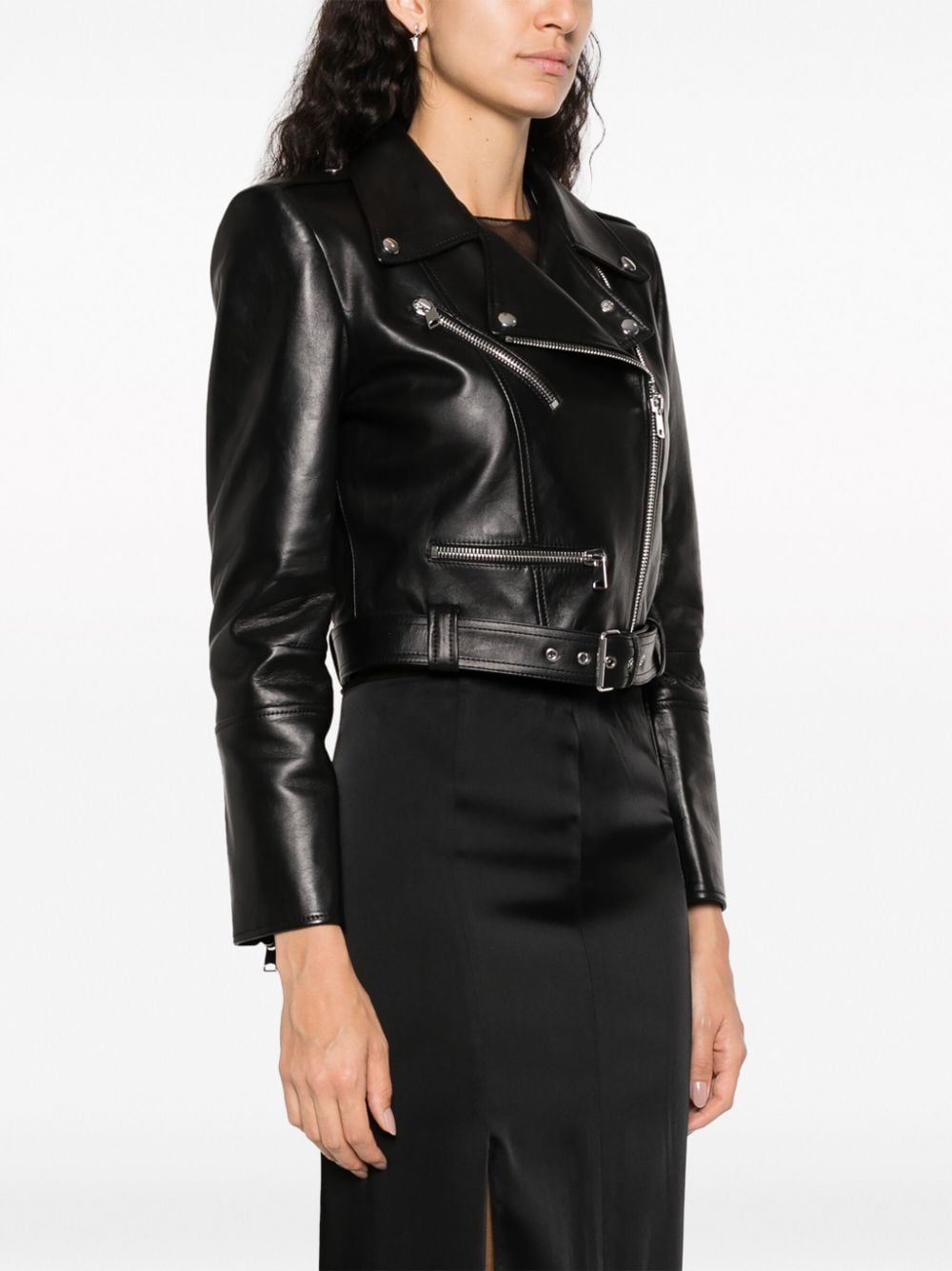 ALEXANDER MCQUEEN Cropped 100% Leather Biker Jacket