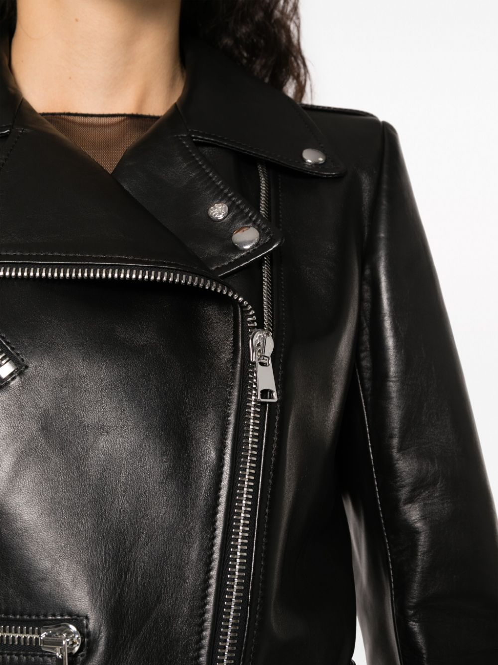 ALEXANDER MCQUEEN Cropped 100% Leather Biker Jacket