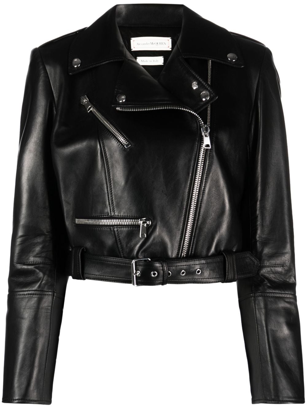 ALEXANDER MCQUEEN Cropped 100% Leather Biker Jacket