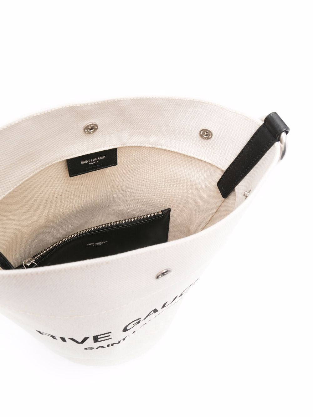 SAINT LAURENT Two-Tone Canvas and Leather Medium Bucket Handbag