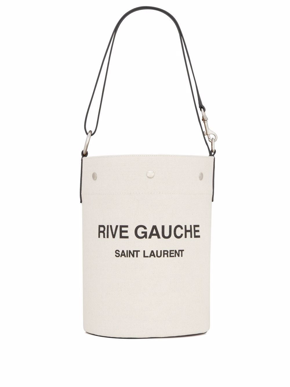 SAINT LAURENT Two-Tone Canvas and Leather Medium Bucket Handbag