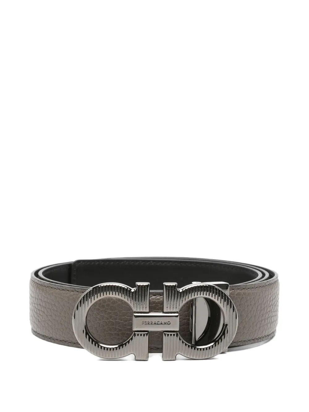 Ferragamo Knurled Buckle Two-Tone Reversible Gancini Hook Belt