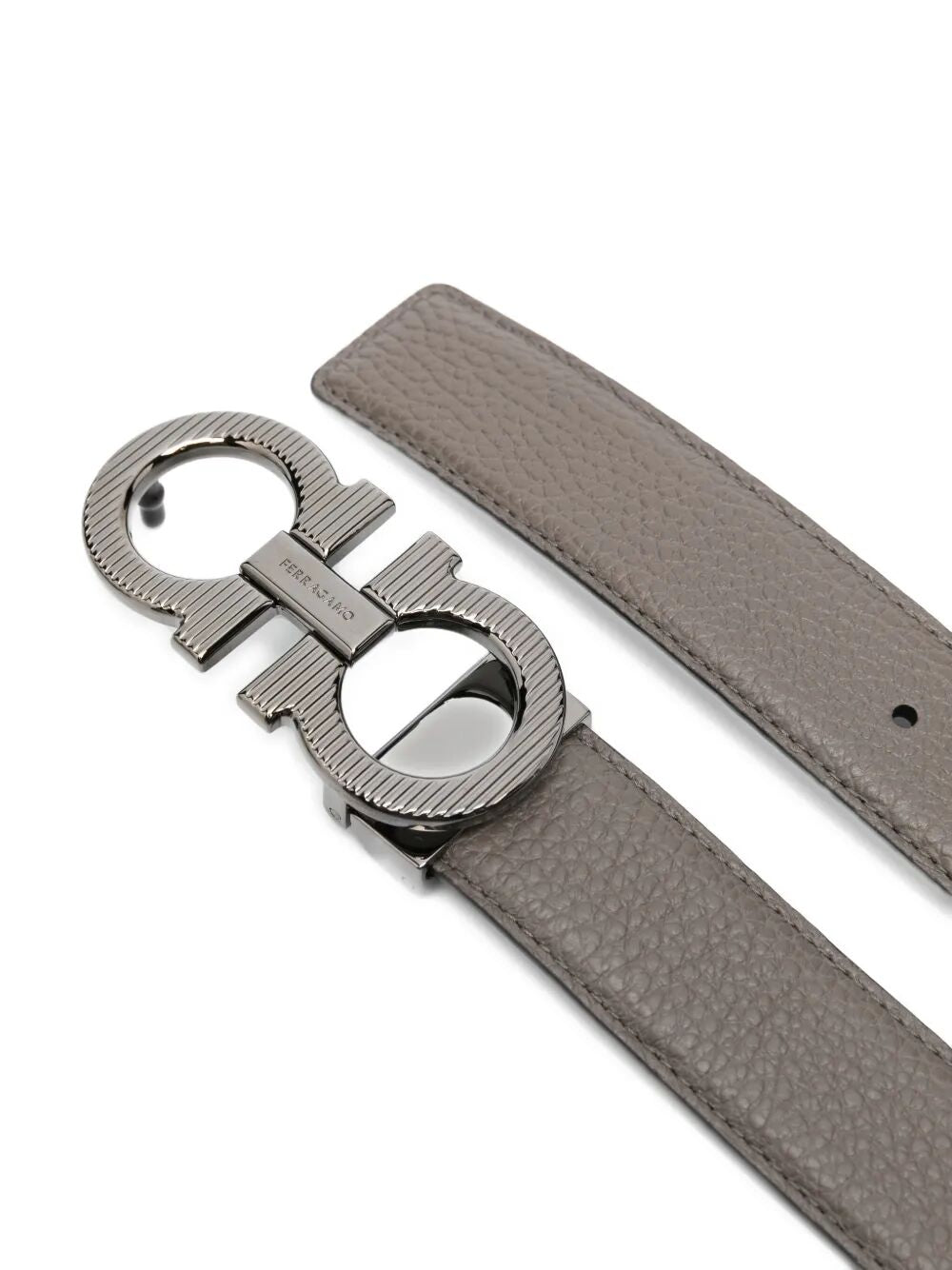 Ferragamo Knurled Buckle Two-Tone Reversible Gancini Hook Belt