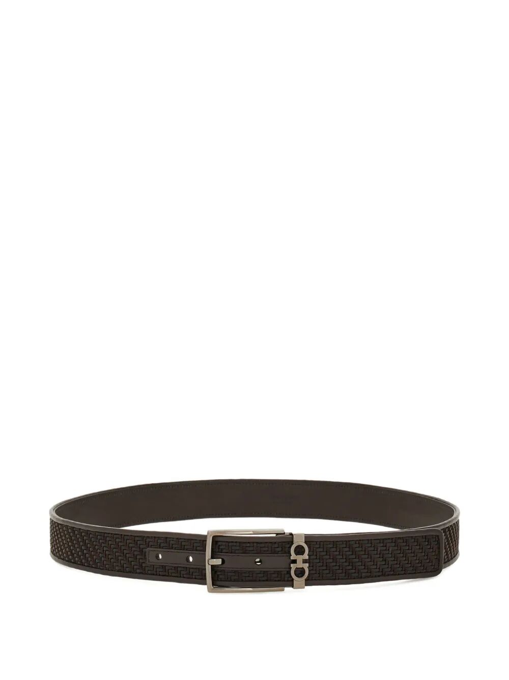 Ferragamo Basketweave Effect Leather Belt with Square Buckle