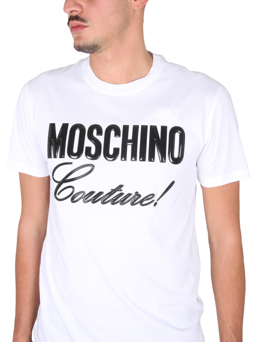 MOSCHINO Crewneck T-Shirt with Front Logo and Necklace Detail