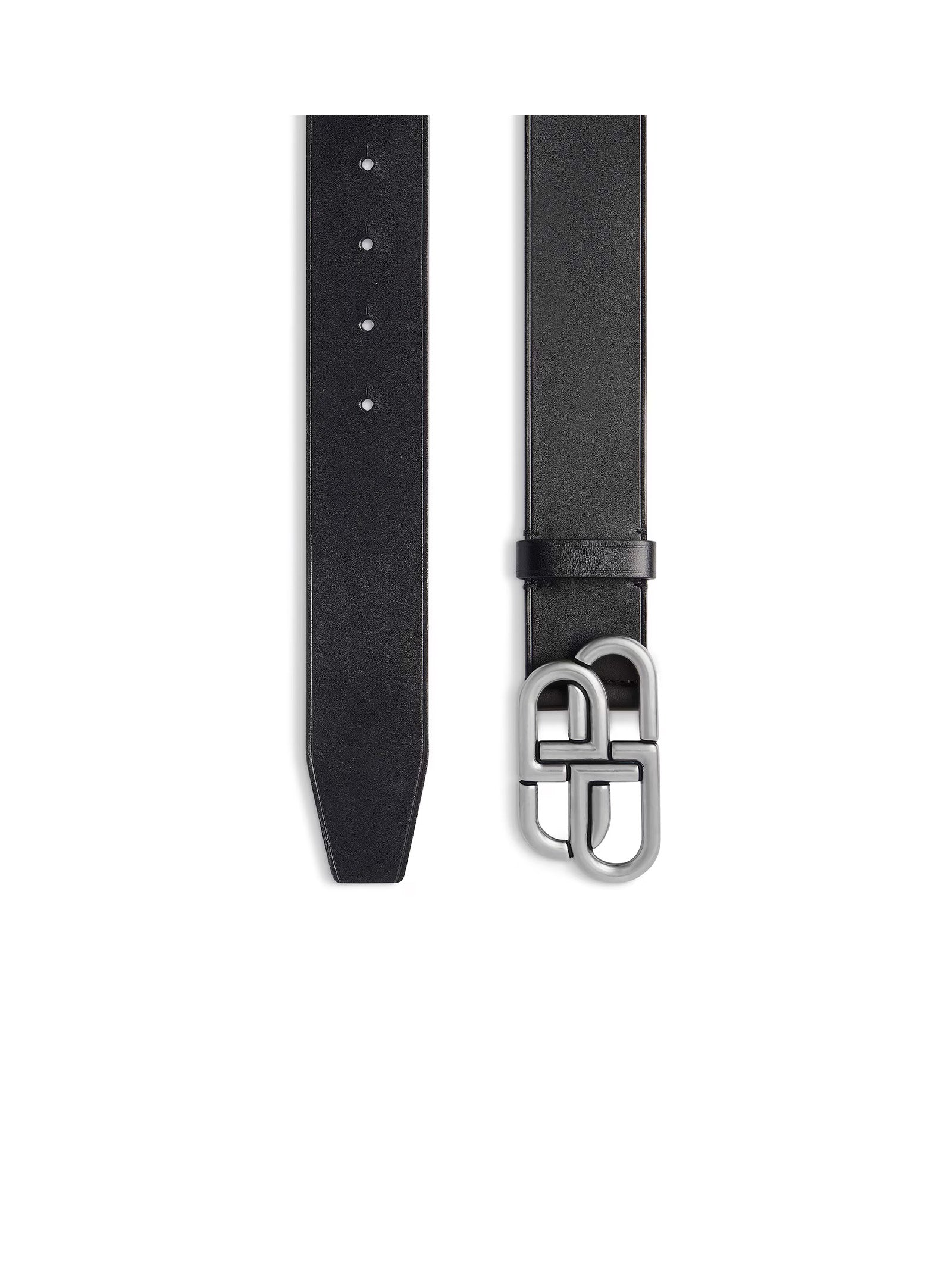 BALENCIAGA Leather Belt with Silver Satin Metal Buckle