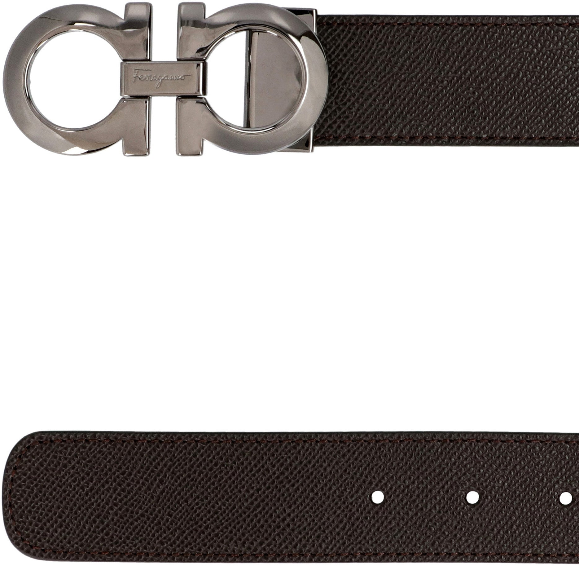 Ferragamo Reversible Leather Belt with Dark-Tone Metal Buckle - 9x4.5cm