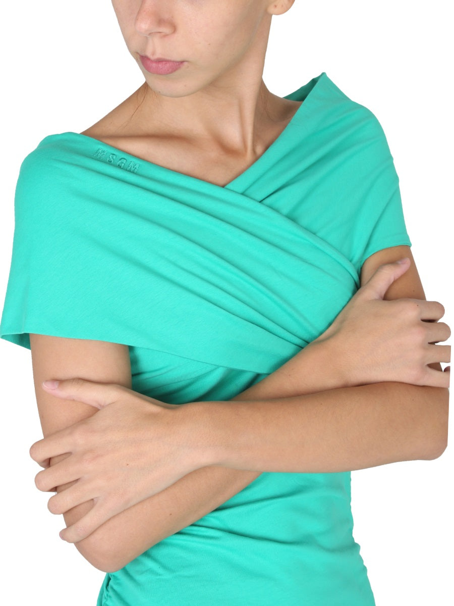 MSGM Chic Draped Mini Dress with Crossover Neckline