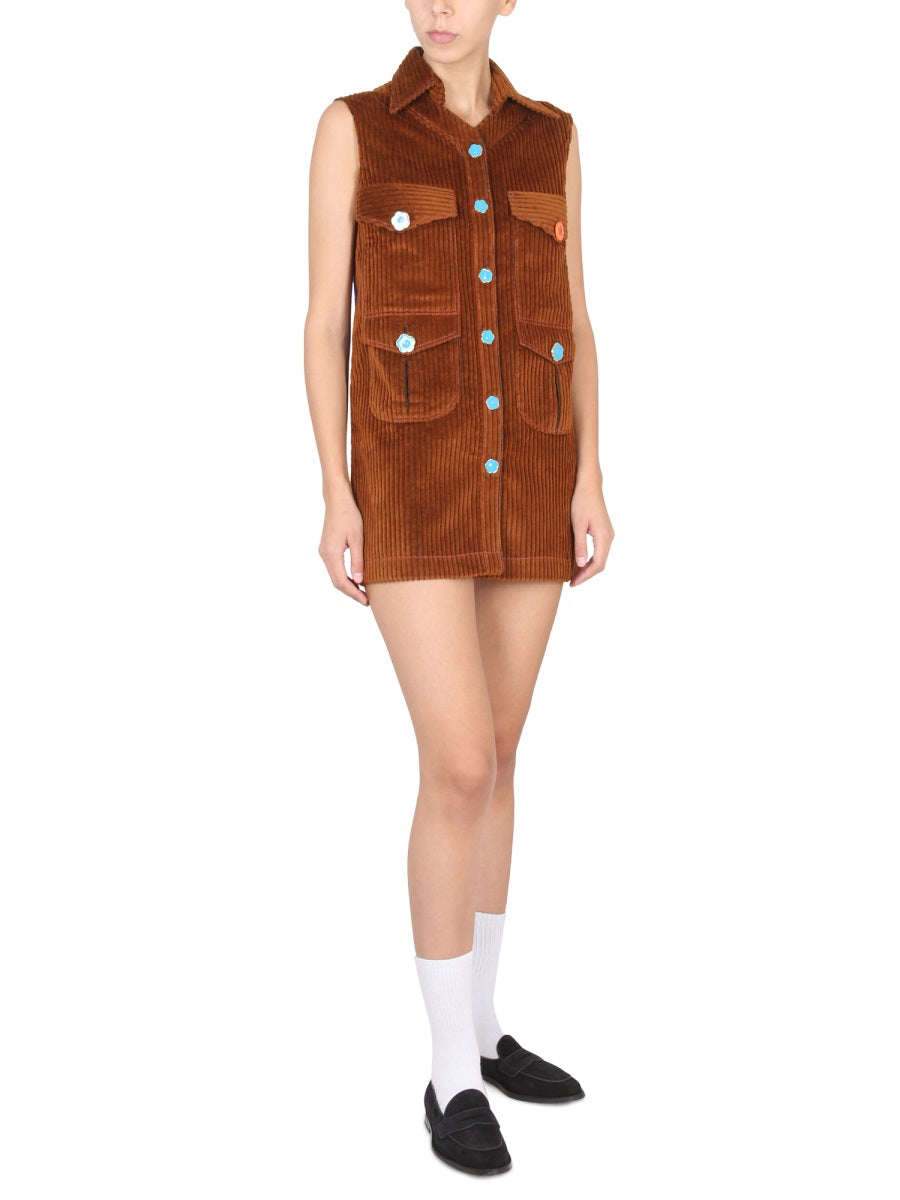 CORMIO Pointed Collar Corduroy Mini Dress