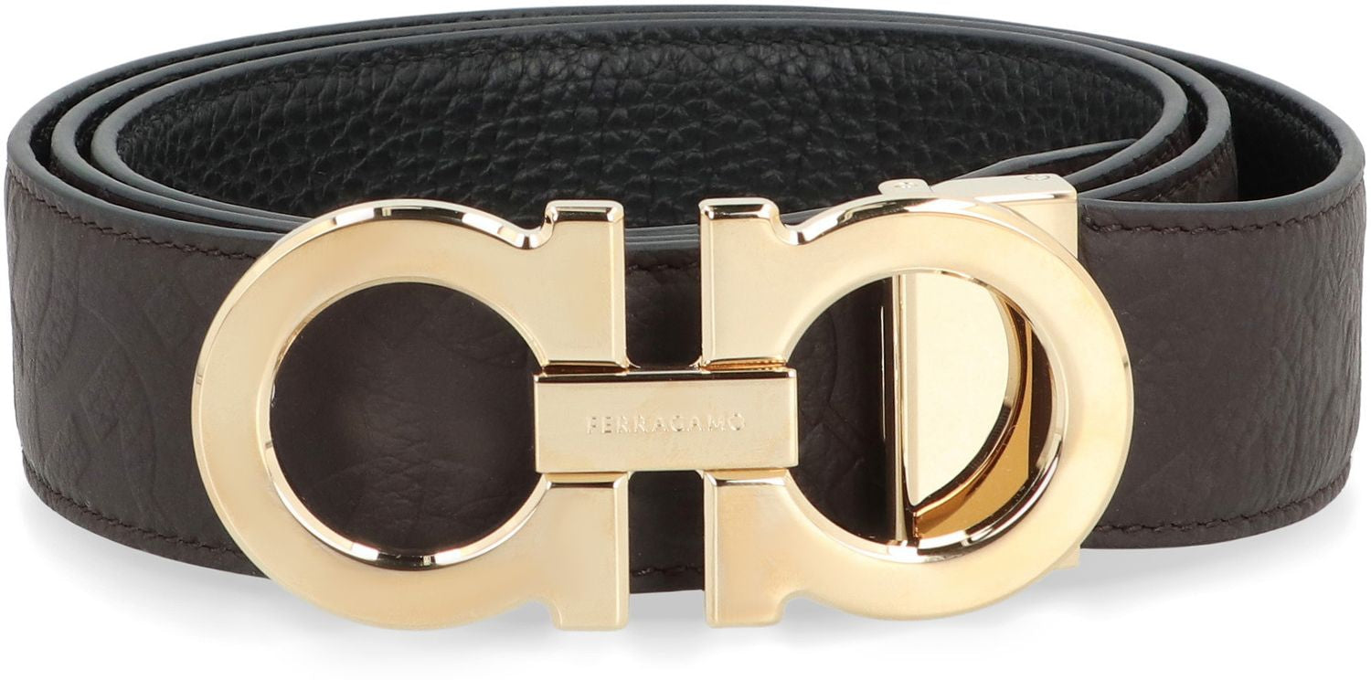 Ferragamo Reversible Leather Belt with Gancini Hook - Buckle Size 9x4cm