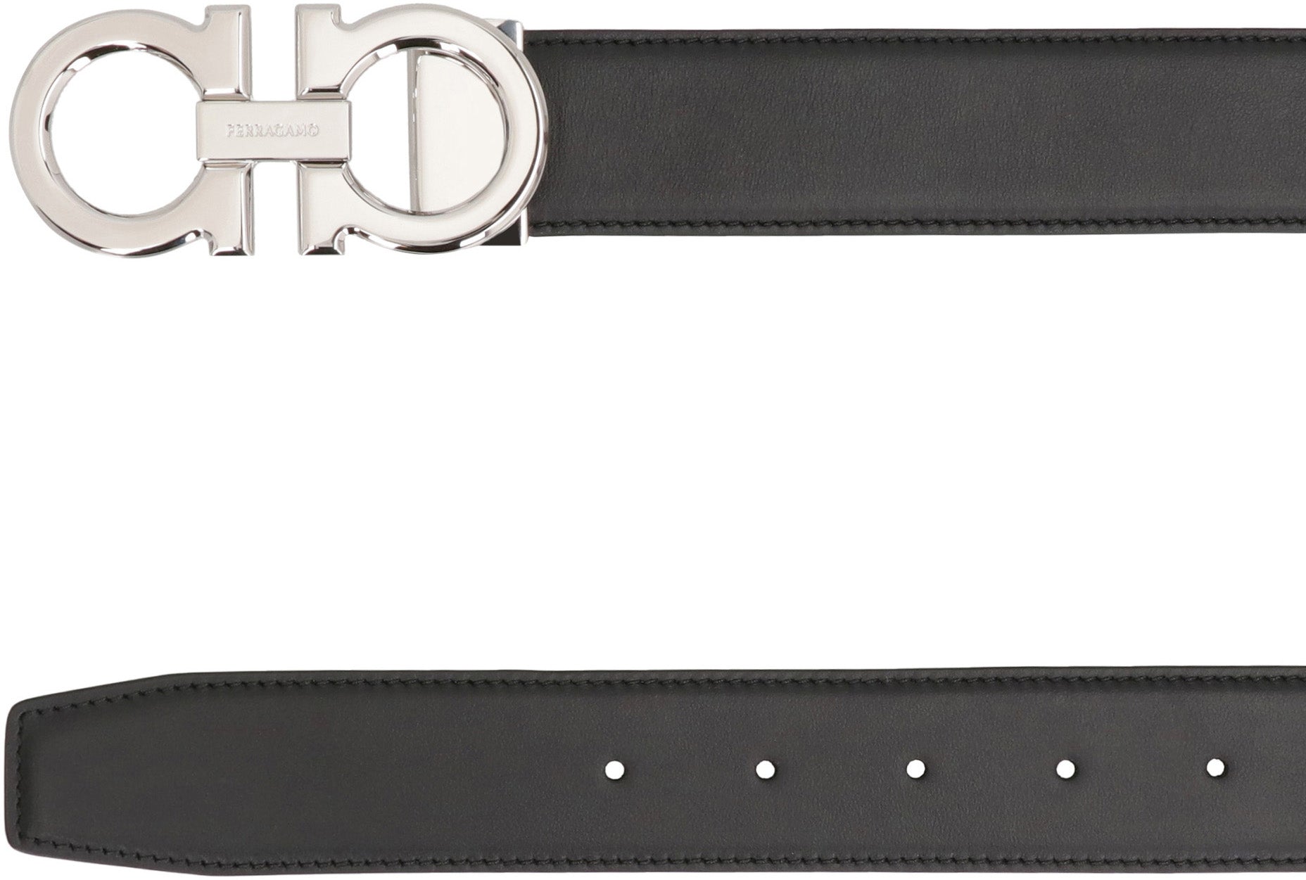 Ferragamo Reversible Leather Belt with Gancini Hook - 9x4 CM Buckle