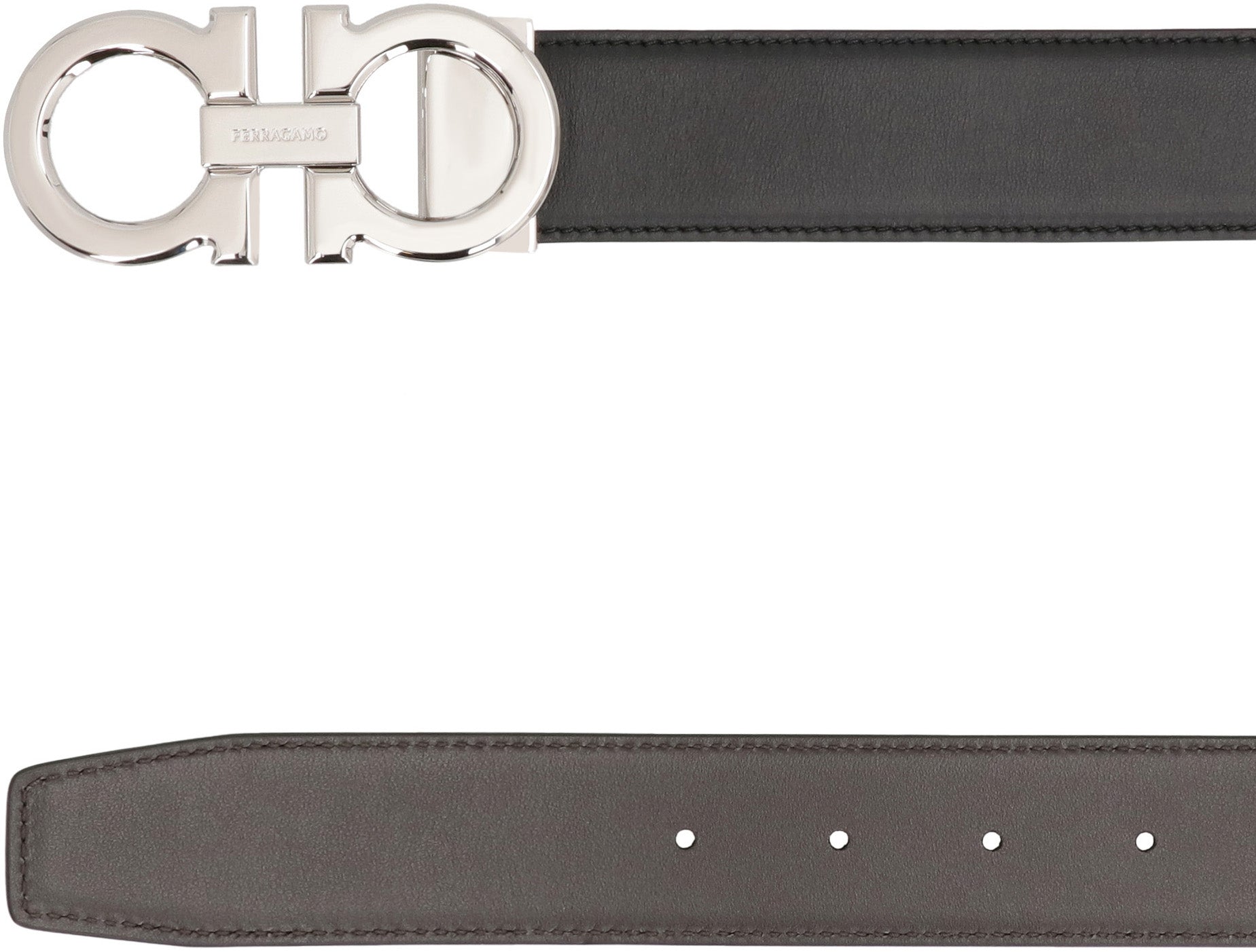 Ferragamo Reversible Leather Belt with Gancini Hook - 9x4 CM Buckle