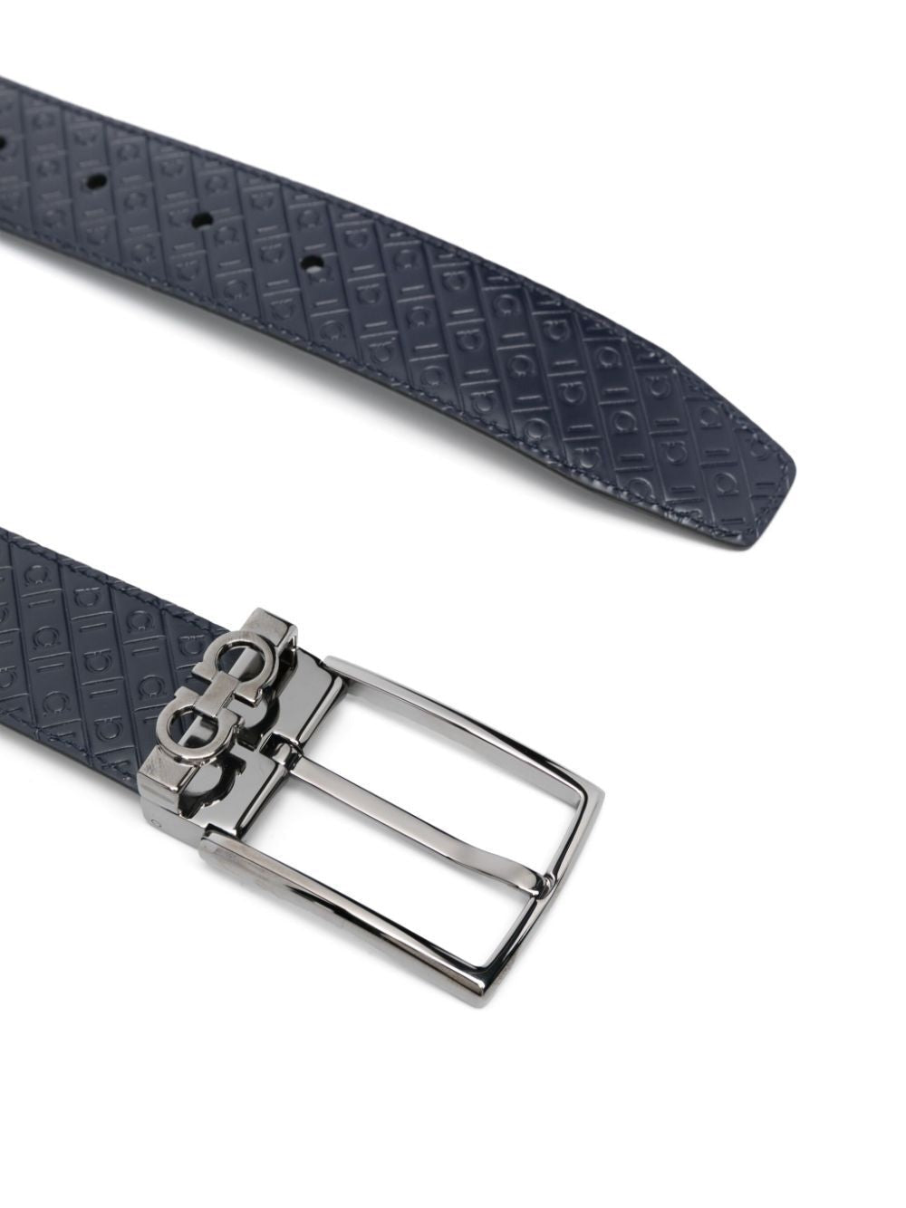 Ferragamo Double Gancini Hook Logo-Debossed Leather Belt