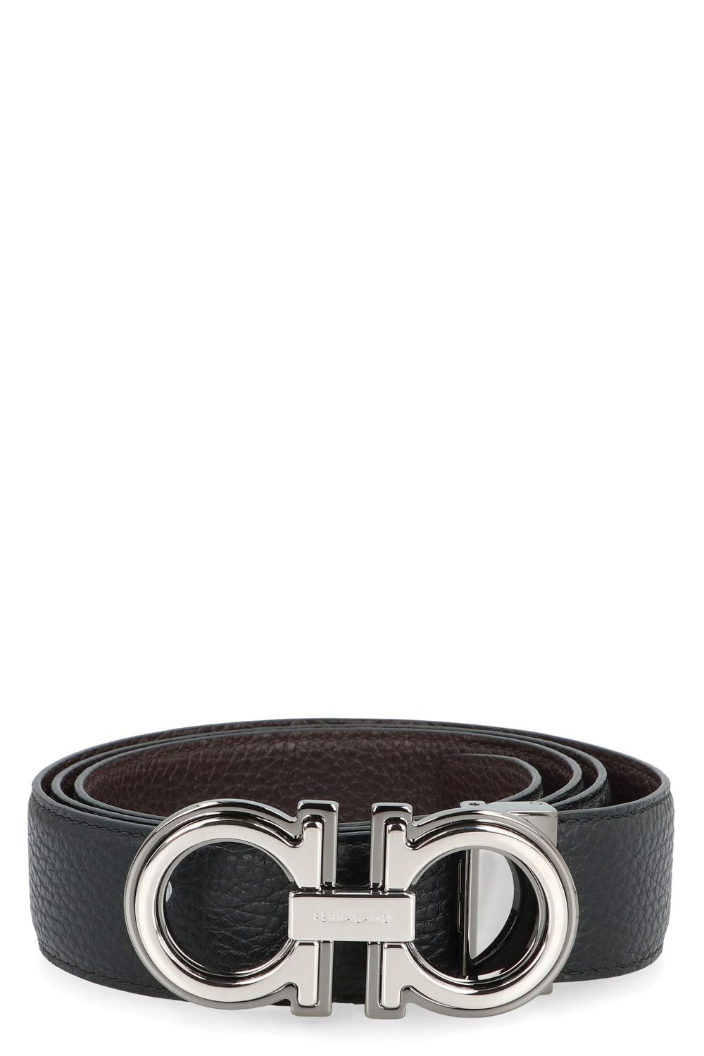 Ferragamo Reversible Leather Belt with Gancini Hook - 9X4.5 CM Buckle