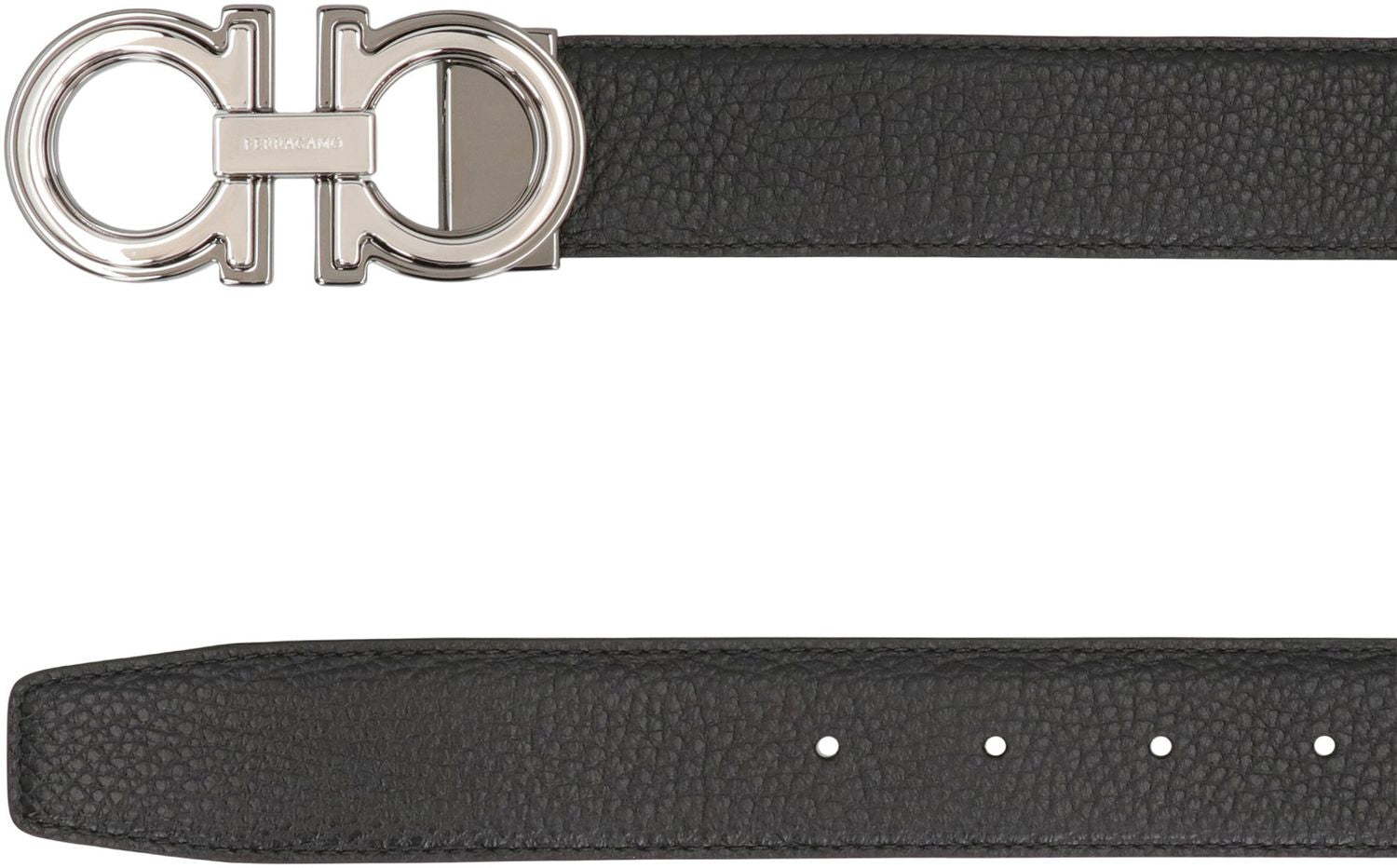 Ferragamo Reversible Leather Belt with Gancini Hook - 9X4.5 CM Buckle