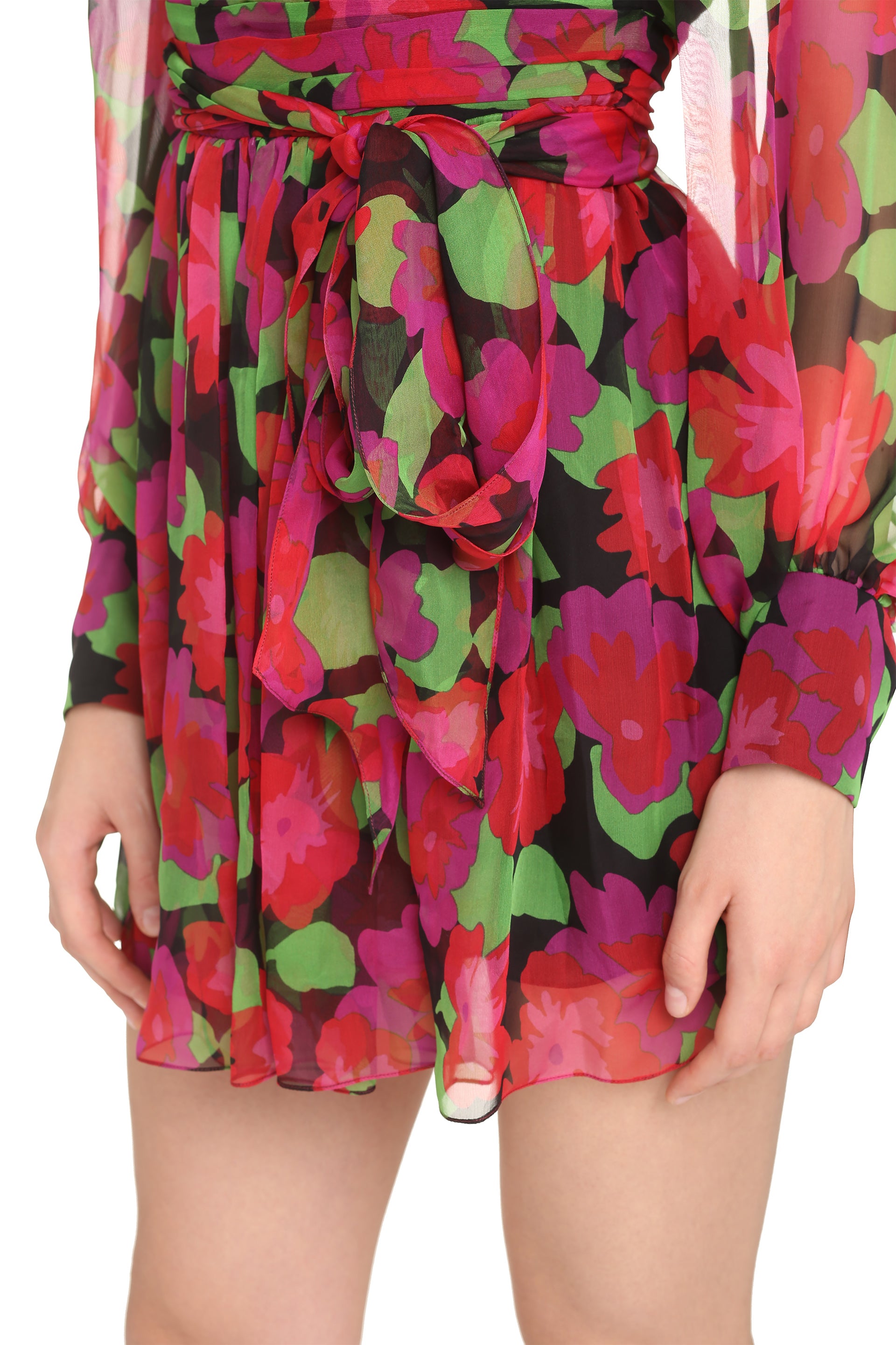 SAINT LAURENT Floral Printed Silk Mini Dress