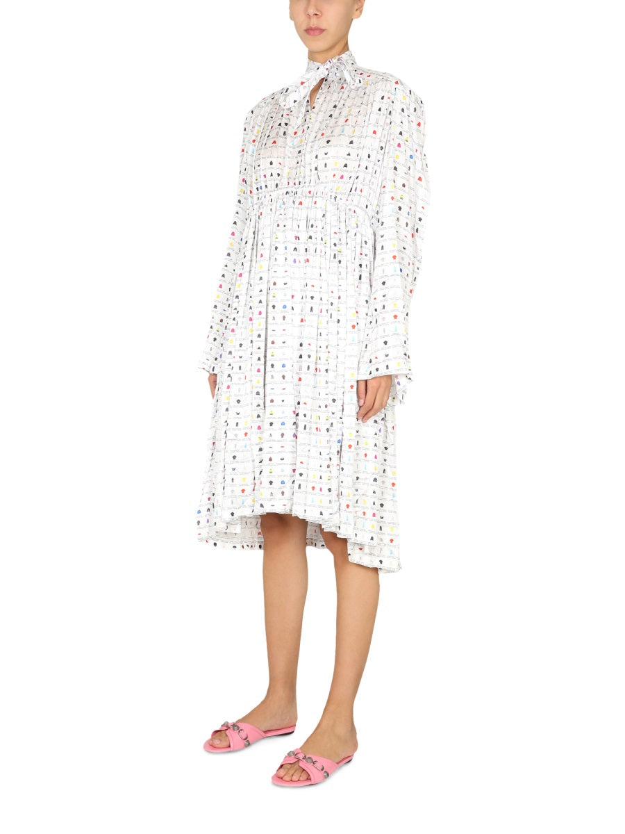 BALENCIAGA Floral Draped High Neck Mini Dress with Bow