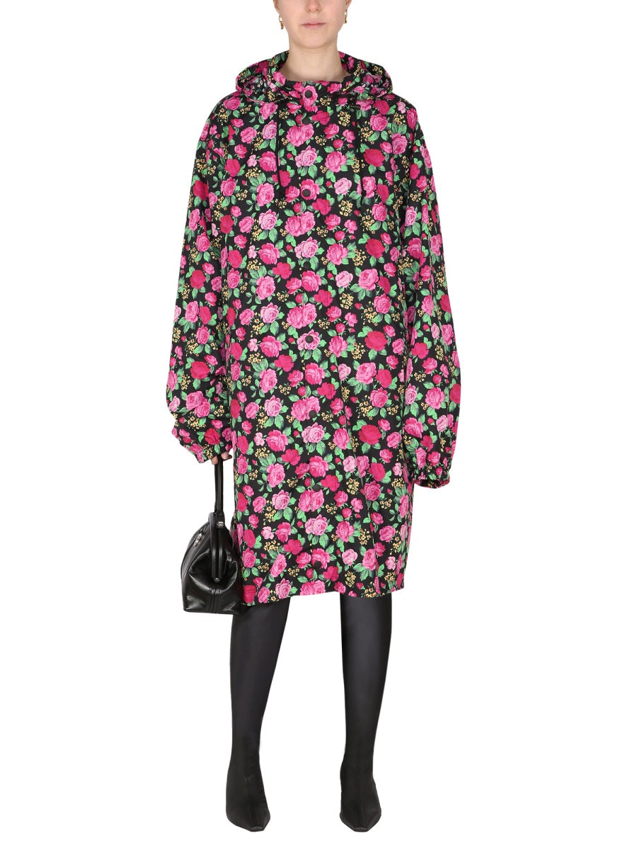 BALENCIAGA Floral Pattern Jacket with Hood and Drawstring