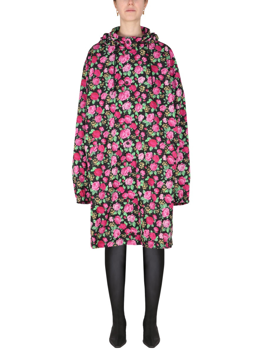 BALENCIAGA Floral Pattern Jacket with Hood and Drawstring