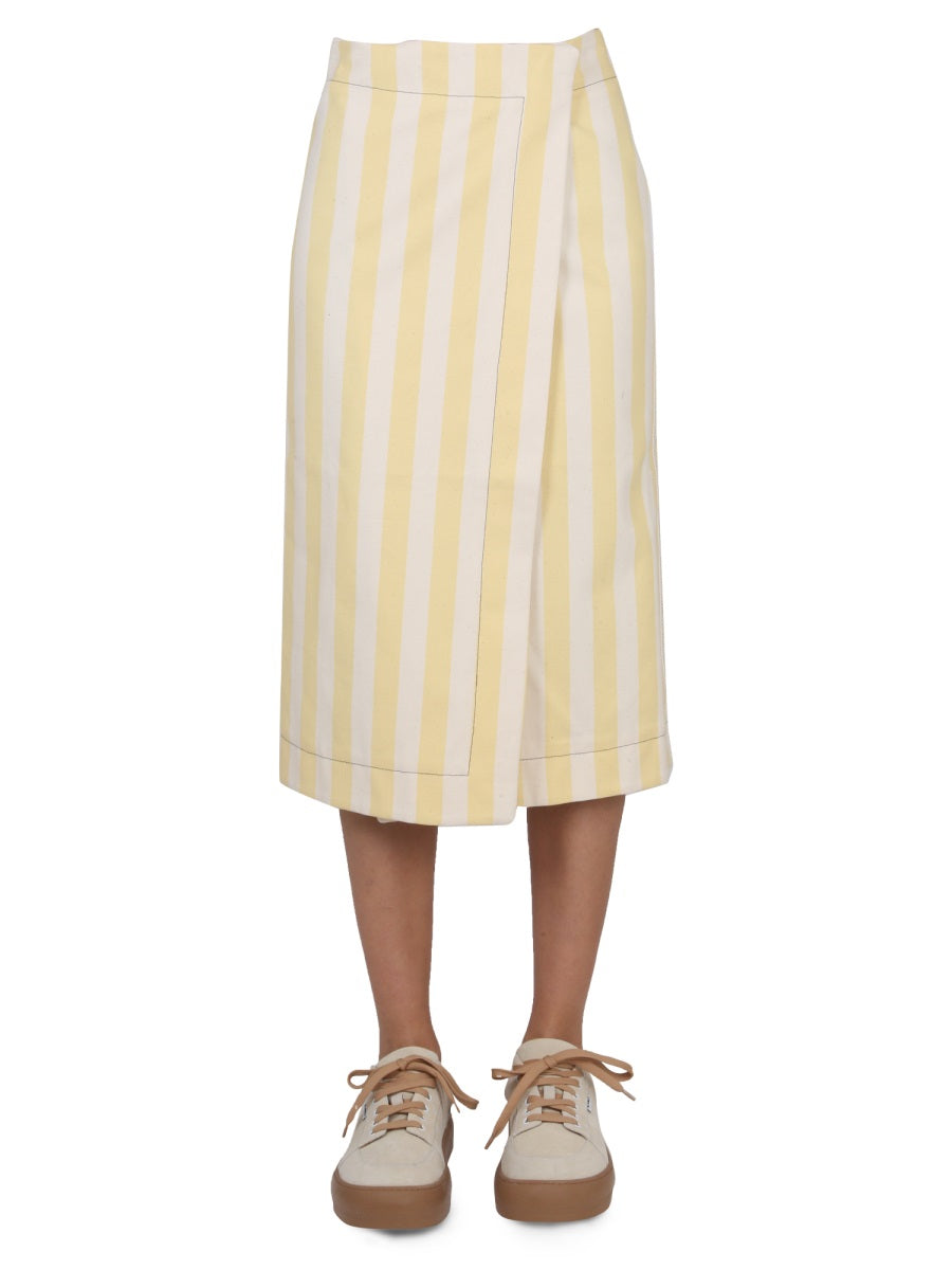 SUNNEI Striped Pattern Mini Skirt with Front Button Closure and Belt
