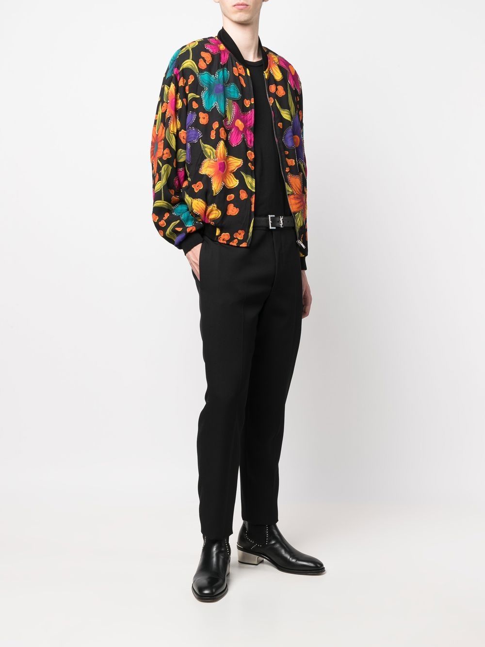 SAINT LAURENT Men's Teddy Crepon Fleurs Outerwear