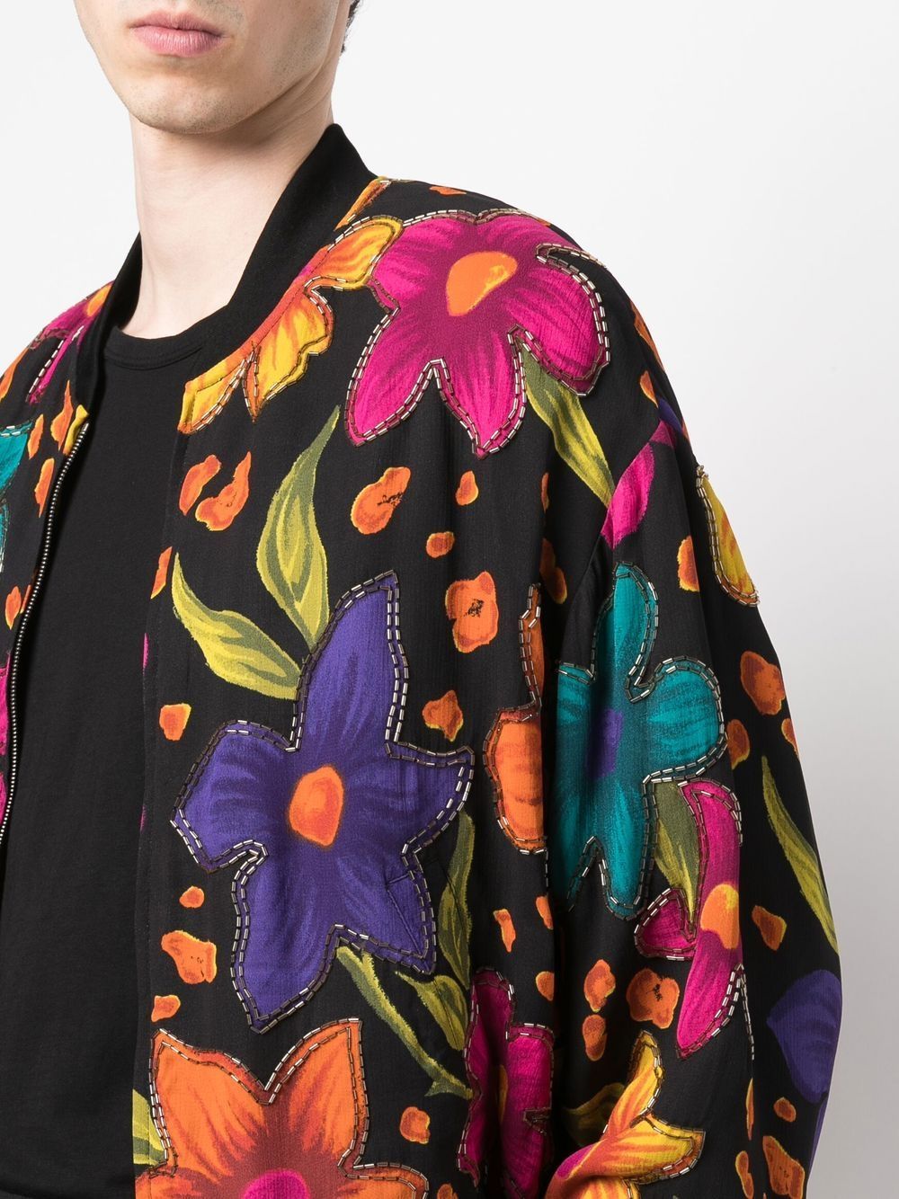 SAINT LAURENT Men's Teddy Crepon Fleurs Outerwear