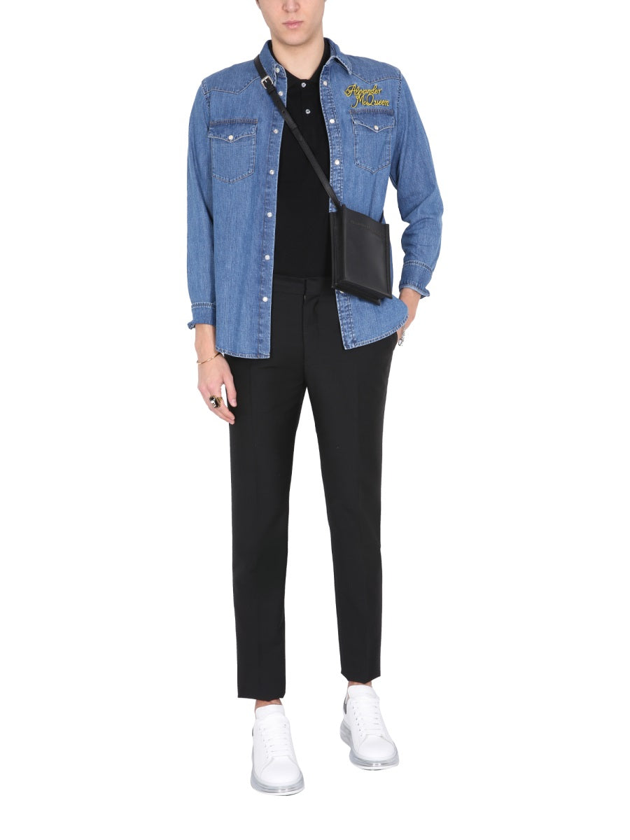 ALEXANDER MCQUEEN Pointed Neck Embroidered Logo Shirt