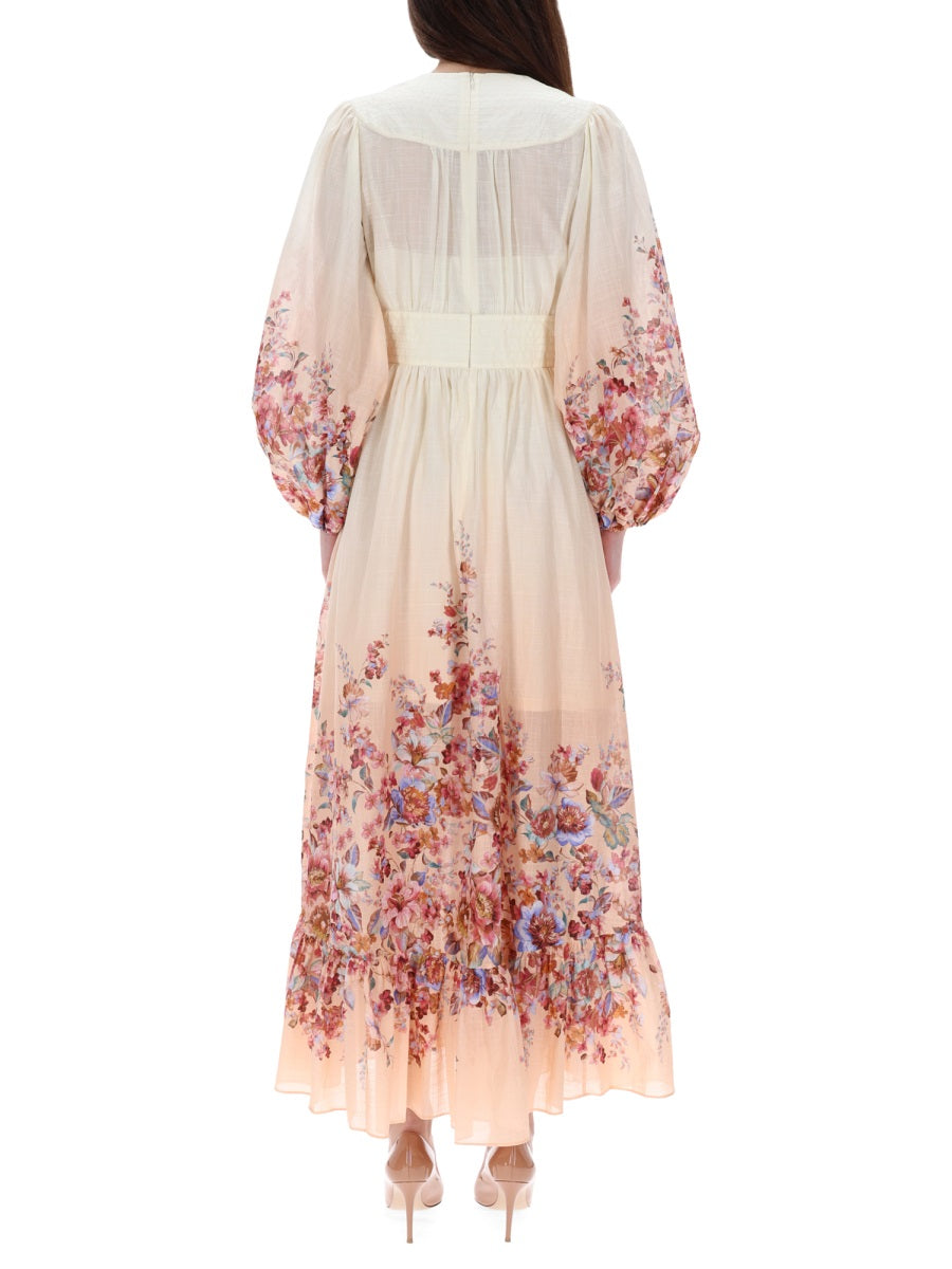 ZIMMERMANN Floral Print Cotton Maxi Dress with Long Sleeves