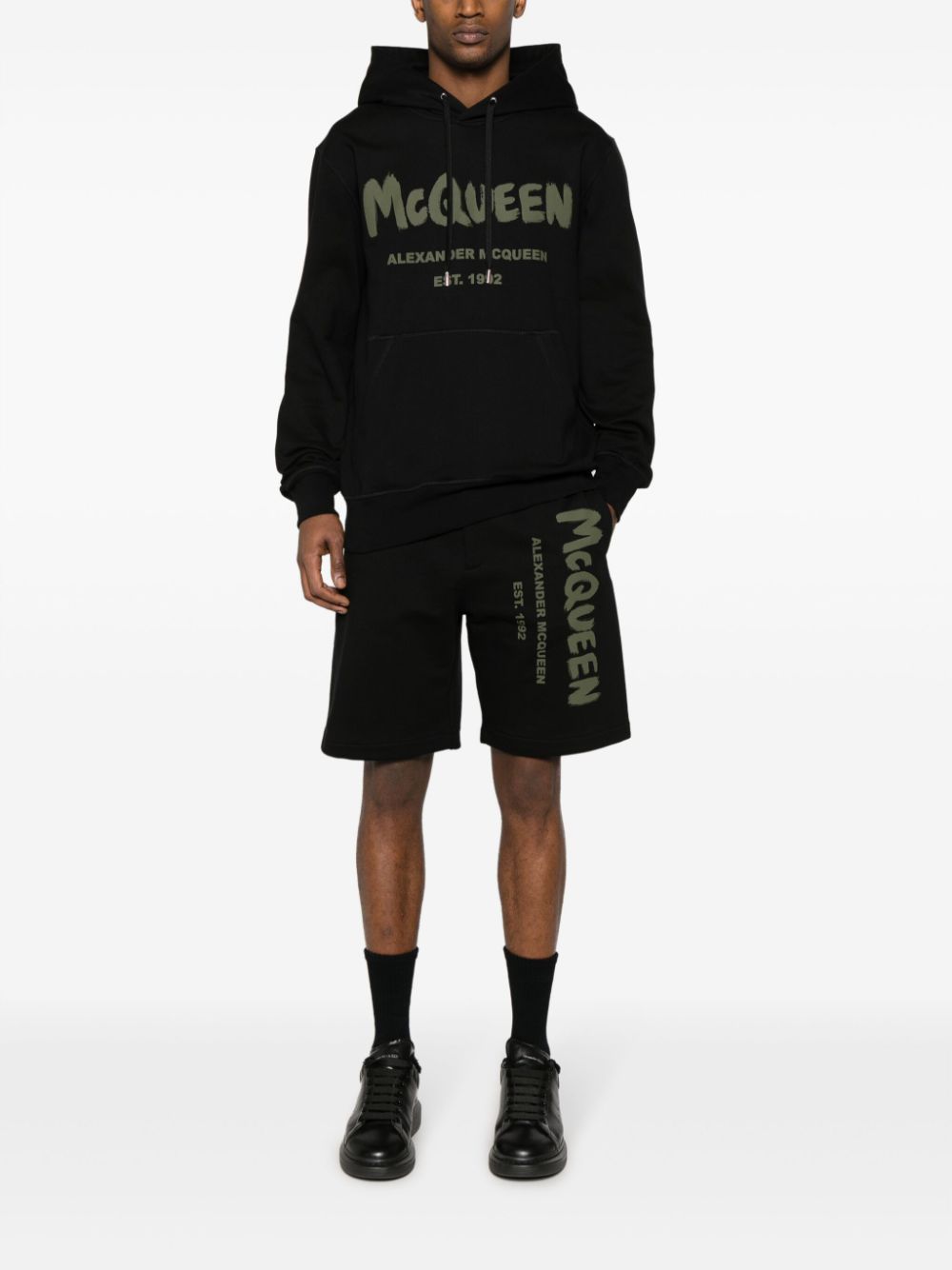 ALEXANDER MCQUEEN Logo Print Cotton Shorts for Men - Regular Fit