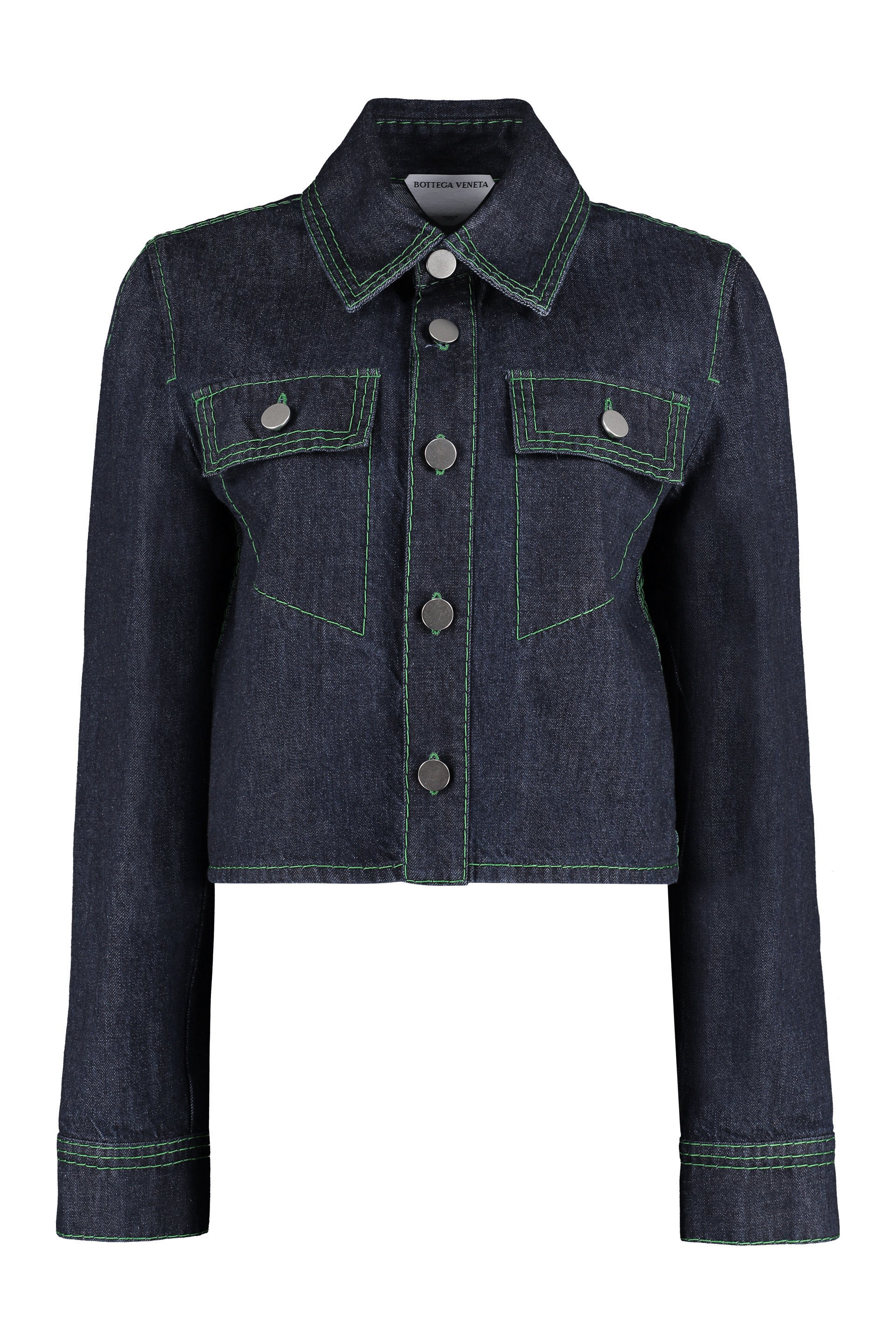 BOTTEGA VENETA Denim Shirt with Contrasting Color Stitching - Women’s Outerwear