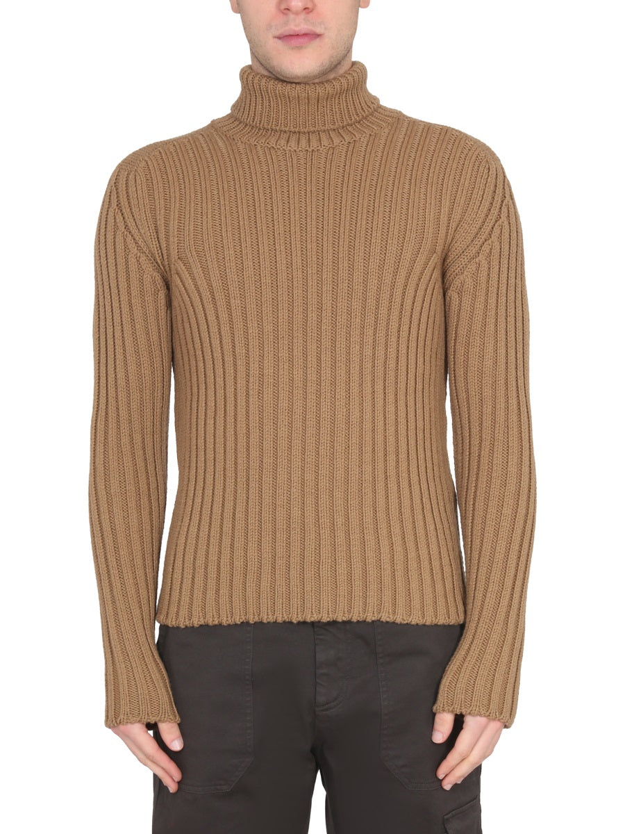 TEN C Men's High Neck Ribbed Sweater