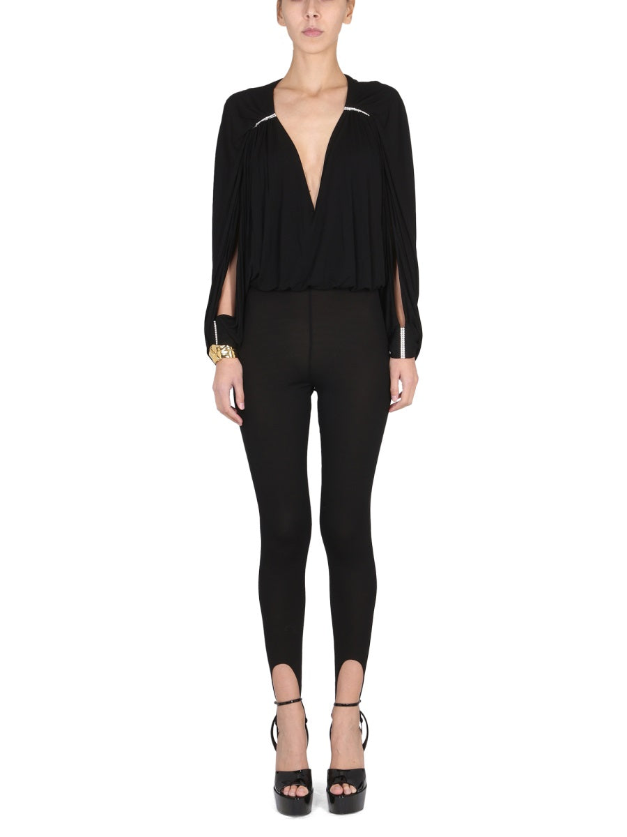 SAINT LAURENT Elegant Crepe Jumpsuit with Open Sleeves - Women's Fashion